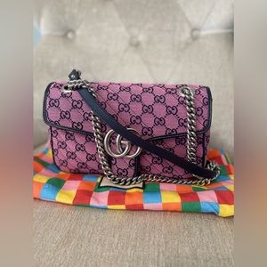 GUCCI GG Marmont Small Quilted Brown Shoulder Handbag Pink.
